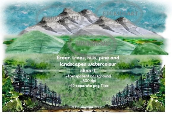 Green Trees Hills Watercolour Clipart: Bringing Nature to Digital Design