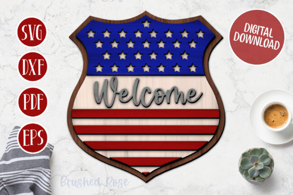 Honoring Service with the American Flag Shield Welcome Laser Sign