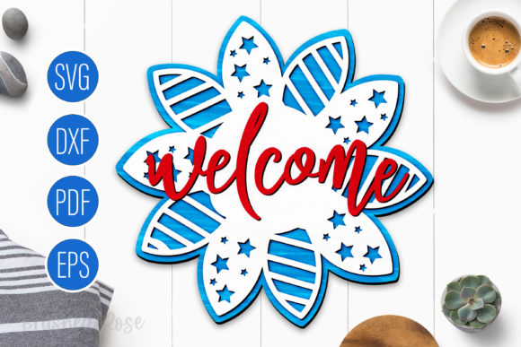 Sunflower Stars Stripes Welcome Sign